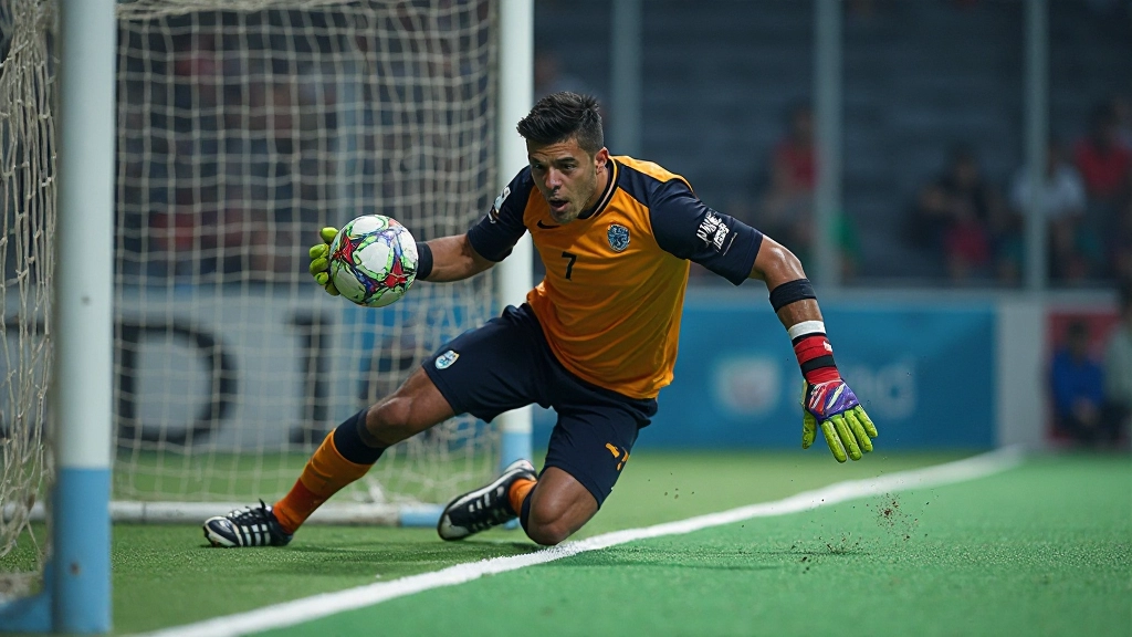 حارس مرمى احترافي يقوم بحفظ الكرة في لحظة حاسمة