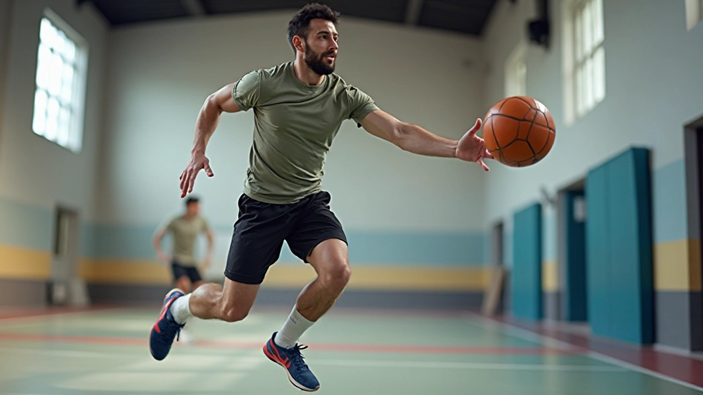 لاعب كرة يد يقوم برمية متقدمة من الهواء مع دقة عالية